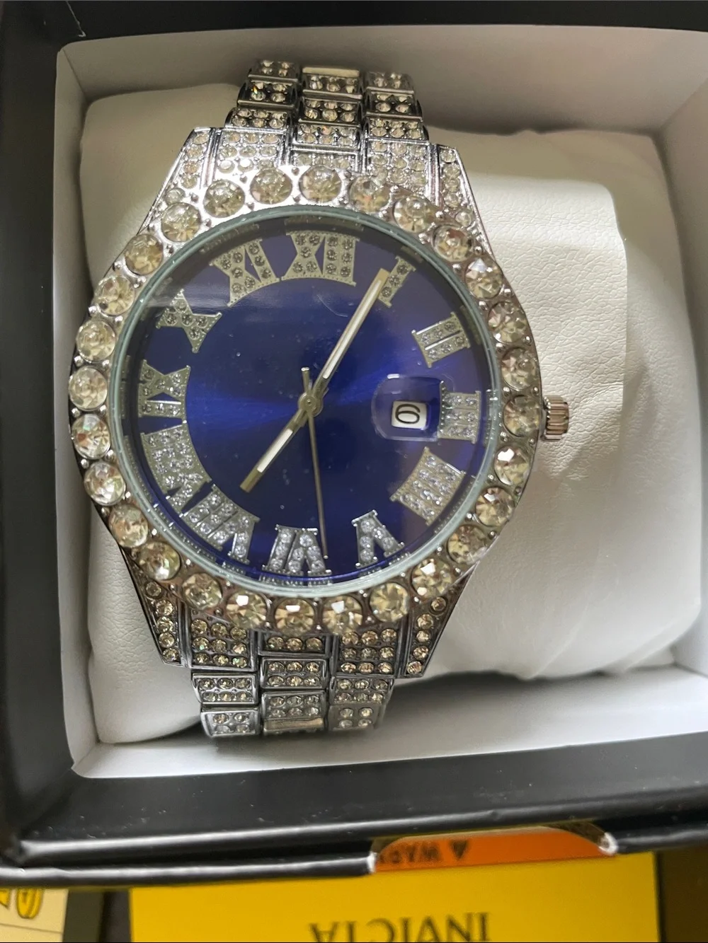 Men's Silver Crystal Watch with Blue Dial